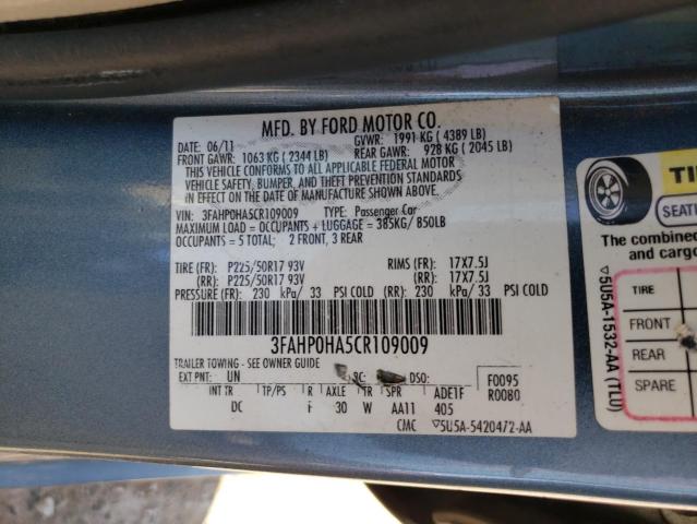 Photo 9 VIN: 3FAHP0HA5CR109009 - FORD FUSION SE 