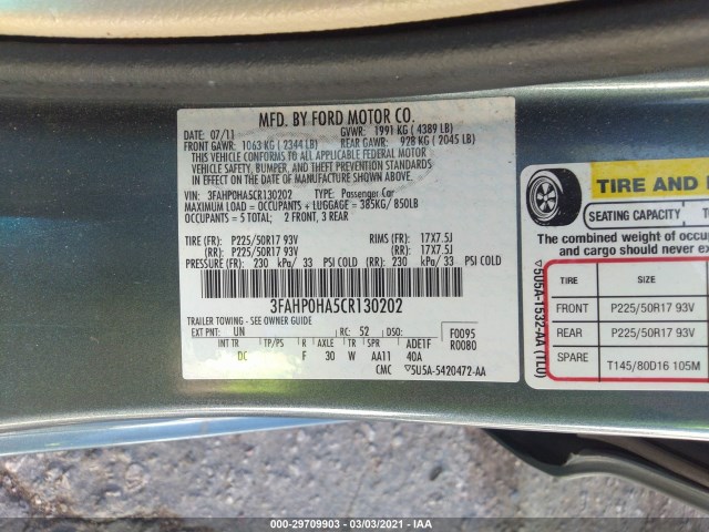 Photo 8 VIN: 3FAHP0HA5CR130202 - FORD FUSION 