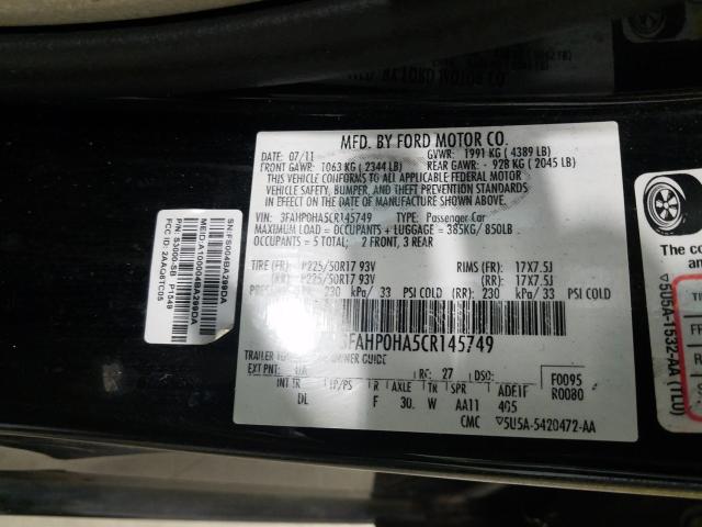 Photo 9 VIN: 3FAHP0HA5CR145749 - FORD FUSION SE 