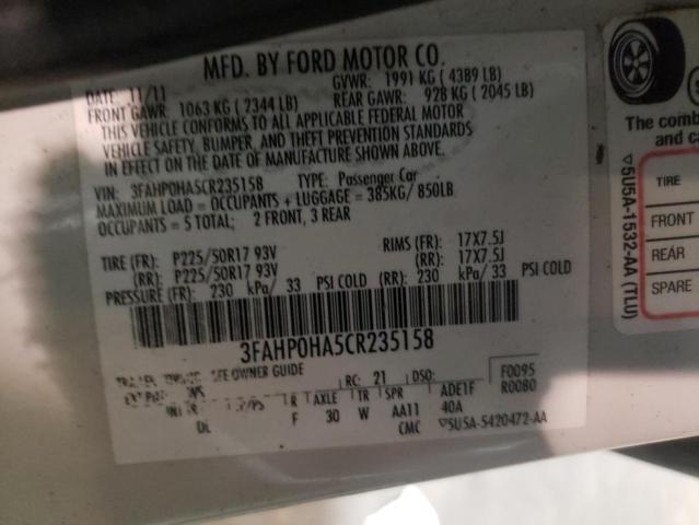 Photo 9 VIN: 3FAHP0HA5CR235158 - FORD FUSION SE 