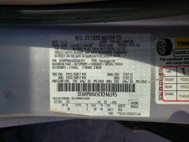 Photo 9 VIN: 3FAHP0HA5CR246595 - FORD FUSION SE 