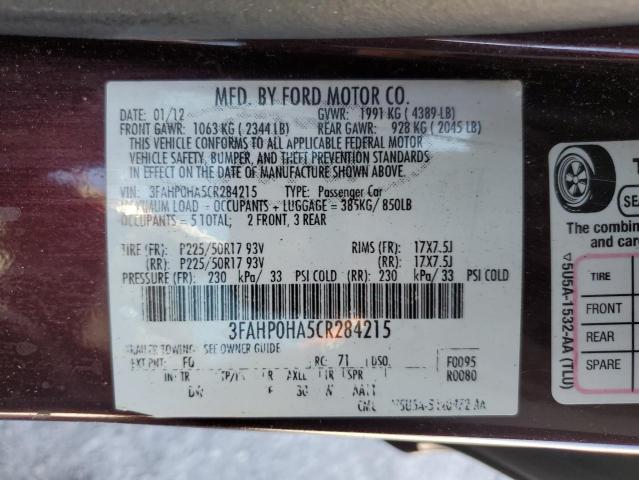 Photo 12 VIN: 3FAHP0HA5CR284215 - FORD FUSION 