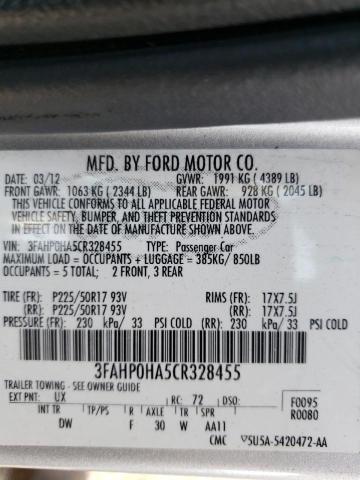 Photo 9 VIN: 3FAHP0HA5CR328455 - FORD FUSION SE 