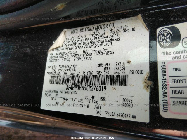 Photo 8 VIN: 3FAHP0HA5CR376019 - FORD FUSION 