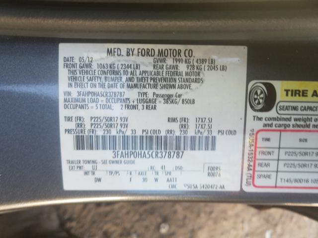 Photo 9 VIN: 3FAHP0HA5CR378787 - FORD FUSION SE 