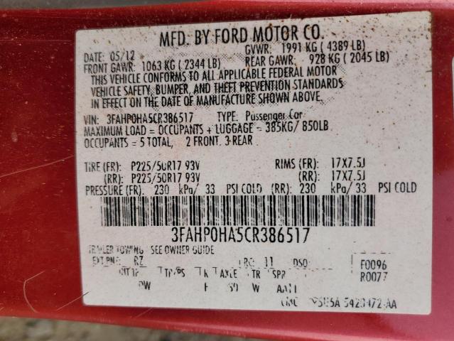 Photo 12 VIN: 3FAHP0HA5CR386517 - FORD FUSION 