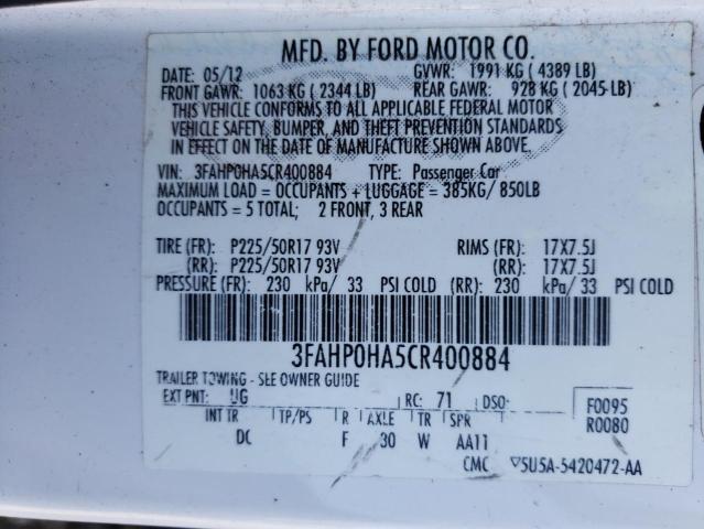 Photo 9 VIN: 3FAHP0HA5CR400884 - FORD FUSION SE 