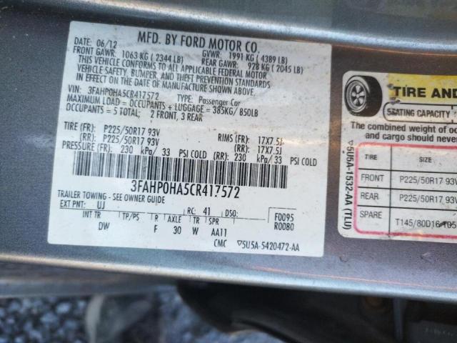 Photo 9 VIN: 3FAHP0HA5CR417572 - FORD FUSION SE 