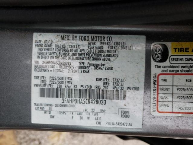 Photo 9 VIN: 3FAHP0HA5CR428023 - FORD FUSION SE 