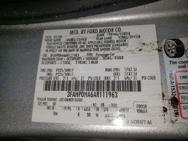 Photo 9 VIN: 3FAHP0HA6AR111963 - FORD FUSION SE 