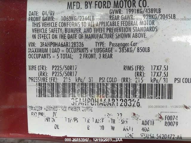 Photo 8 VIN: 3FAHP0HA6AR128326 - FORD FUSION 