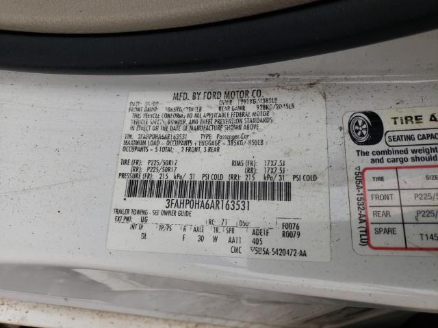 Photo 9 VIN: 3FAHP0HA6AR163531 - FORD FUSION 