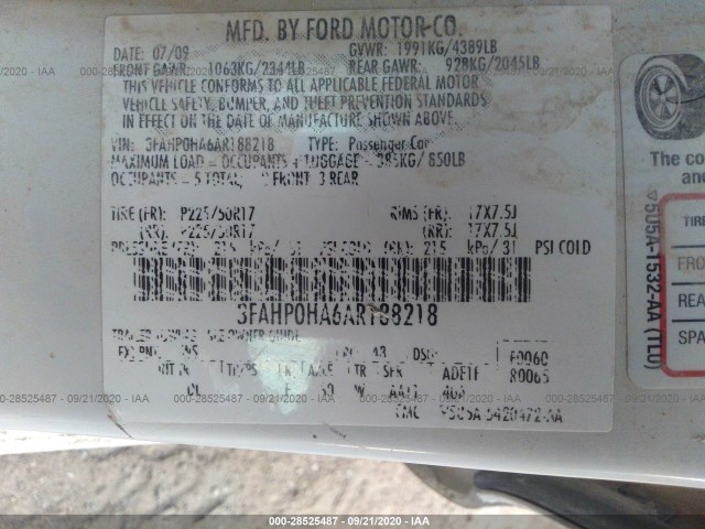 Photo 8 VIN: 3FAHP0HA6AR188218 - FORD FUSION 