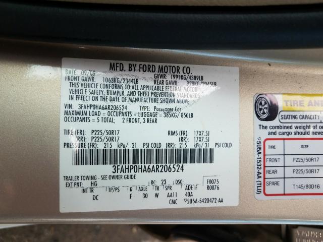 Photo 9 VIN: 3FAHP0HA6AR206524 - FORD FUSION SE 