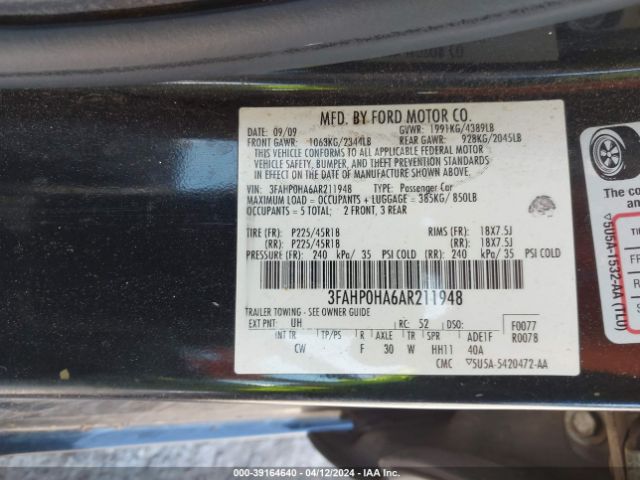 Photo 8 VIN: 3FAHP0HA6AR211948 - FORD FUSION 