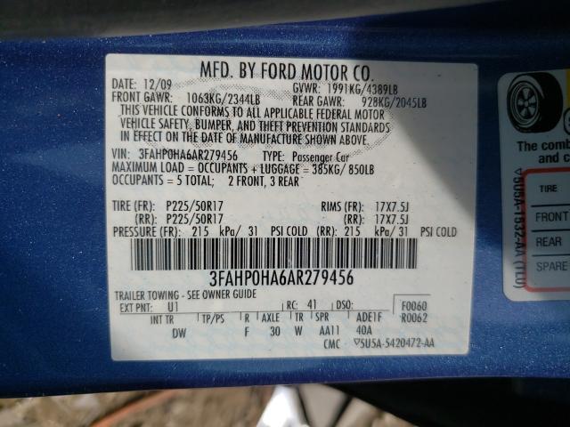 Photo 9 VIN: 3FAHP0HA6AR279456 - FORD FUSION SE 