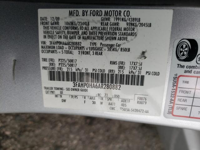 Photo 9 VIN: 3FAHP0HA6AR280882 - FORD FUSION SE 