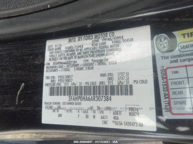 Photo 8 VIN: 3FAHP0HA6AR307384 - FORD FUSION 