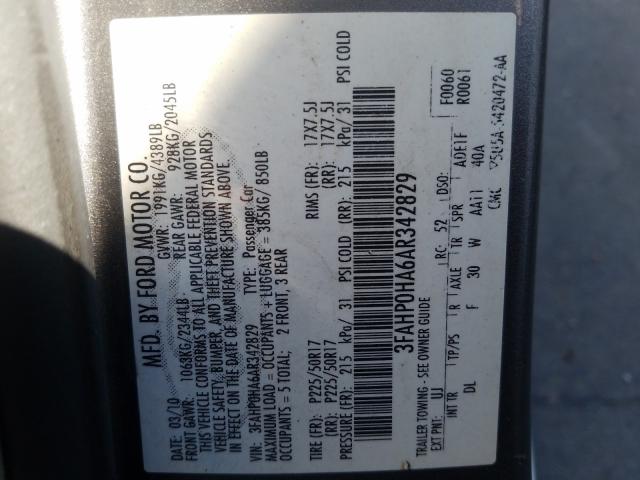 Photo 9 VIN: 3FAHP0HA6AR342829 - FORD FUSION SE 