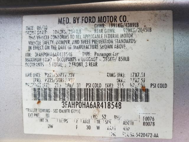 Photo 9 VIN: 3FAHP0HA6AR418548 - FORD FUSION SE 