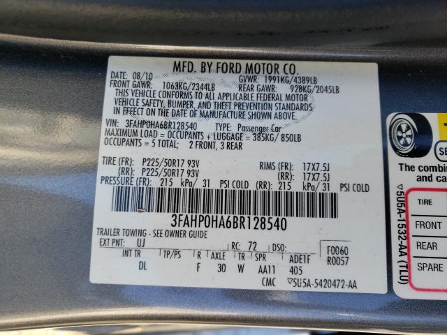 Photo 9 VIN: 3FAHP0HA6BR128540 - FORD FUSION SE 