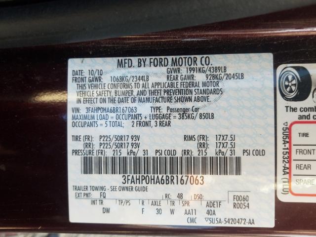 Photo 9 VIN: 3FAHP0HA6BR167063 - FORD FUSION SE 