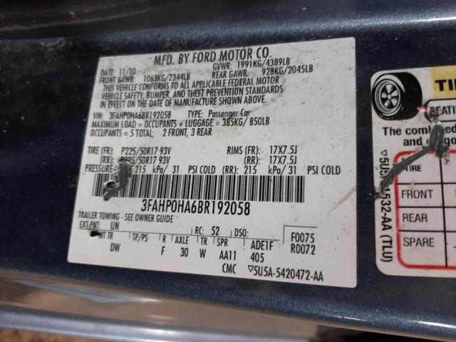 Photo 9 VIN: 3FAHP0HA6BR192058 - FORD FUSION SE 