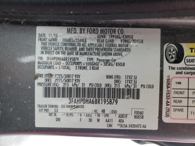 Photo 9 VIN: 3FAHP0HA6BR195879 - FORD FUSION SE 