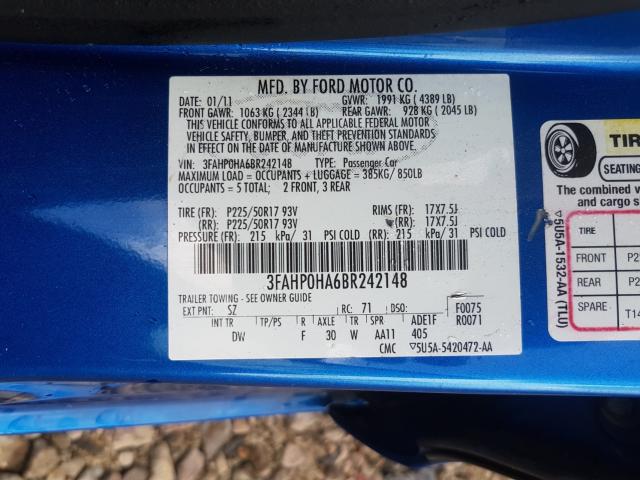 Photo 9 VIN: 3FAHP0HA6BR242148 - FORD FUSION SE 