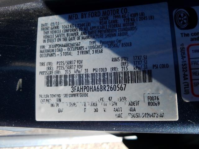 Photo 9 VIN: 3FAHP0HA6BR260567 - FORD FUSION SE 