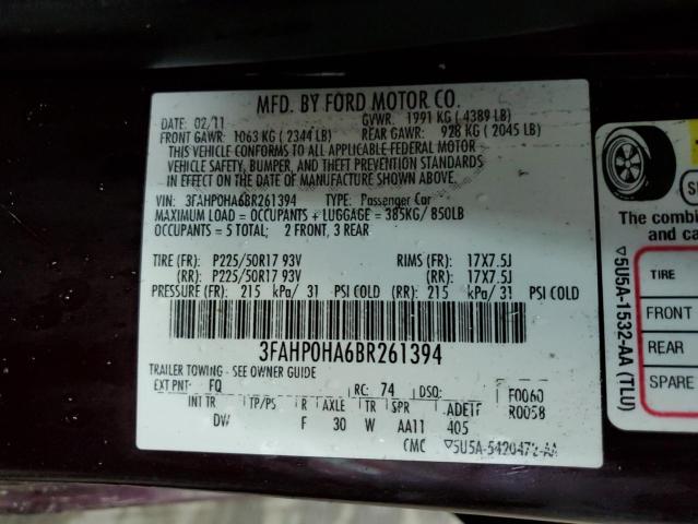 Photo 13 VIN: 3FAHP0HA6BR261394 - FORD FUSION 