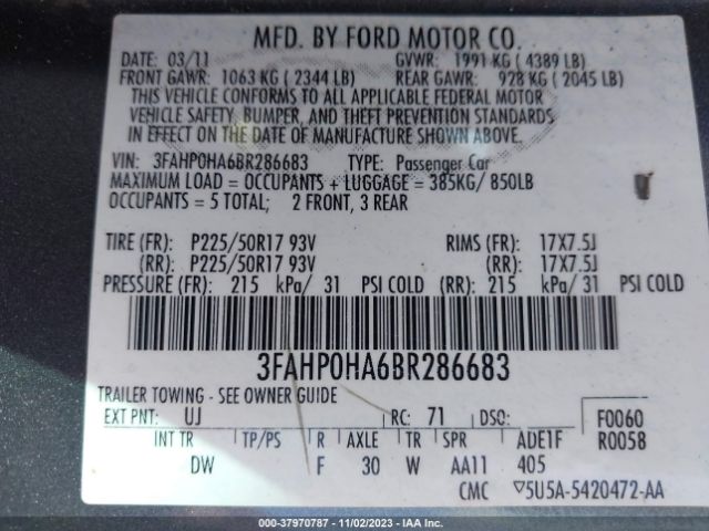 Photo 8 VIN: 3FAHP0HA6BR286683 - FORD FUSION 