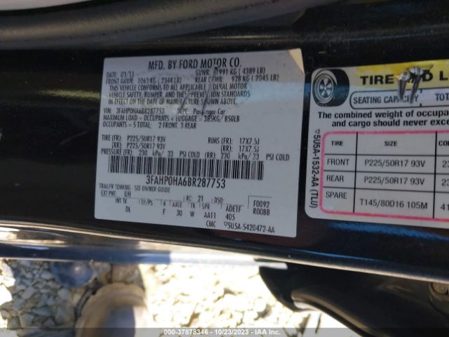 Photo 8 VIN: 3FAHP0HA6BR287753 - FORD FUSION 