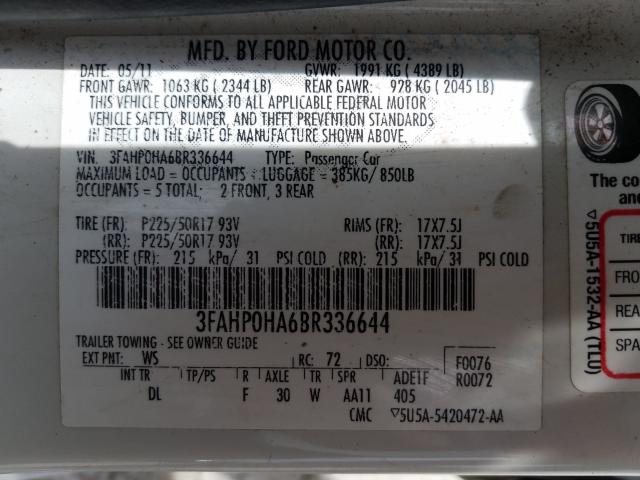 Photo 9 VIN: 3FAHP0HA6BR336644 - FORD FUSION SE 