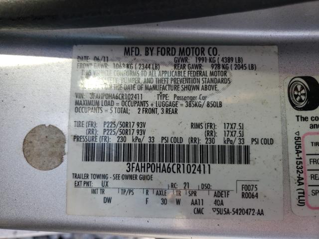 Photo 9 VIN: 3FAHP0HA6CR102411 - FORD FUSION SE 