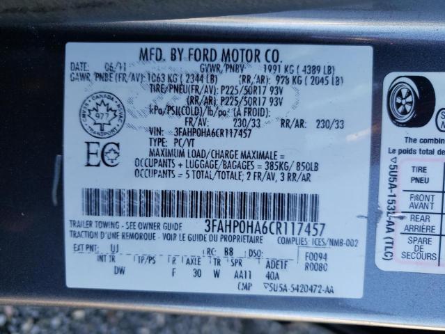 Photo 9 VIN: 3FAHP0HA6CR117457 - FORD FUSION SE 