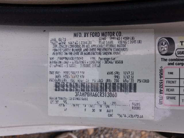 Photo 9 VIN: 3FAHP0HA6CR313060 - FORD FUSION SE 