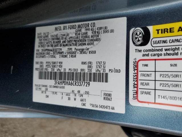 Photo 12 VIN: 3FAHP0HA6CR337729 - FORD FUSION SE 