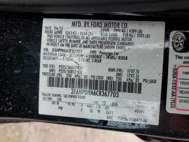 Photo 11 VIN: 3FAHP0HA6CR367703 - FORD FUSION SE 