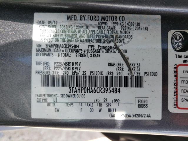 Photo 11 VIN: 3FAHP0HA6CR395484 - FORD FUSION 