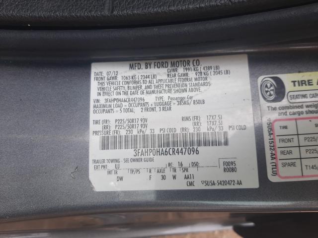 Photo 9 VIN: 3FAHP0HA6CR447096 - FORD FUSION SE 