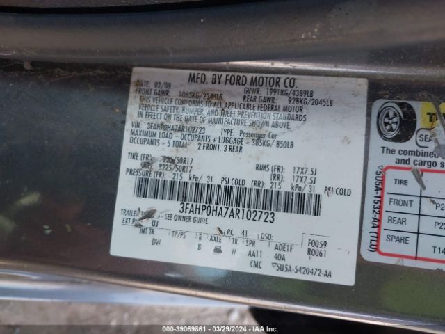 Photo 8 VIN: 3FAHP0HA7AR102723 - FORD FUSION 