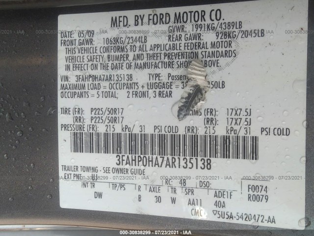 Photo 8 VIN: 3FAHP0HA7AR135138 - FORD FUSION 