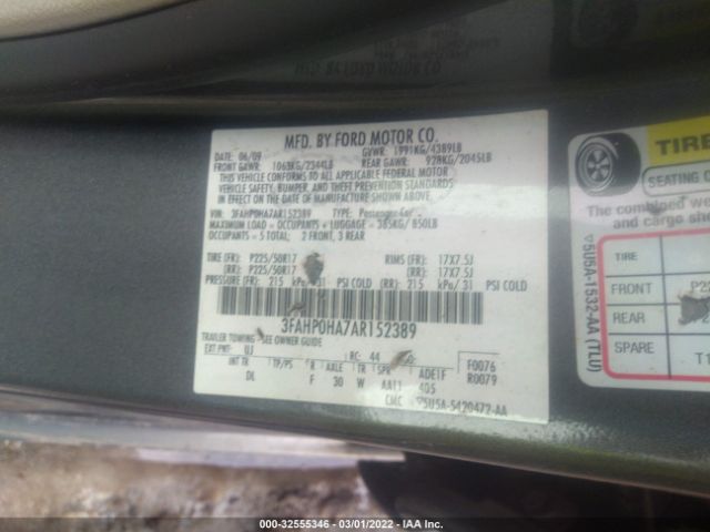 Photo 8 VIN: 3FAHP0HA7AR152389 - FORD FUSION 