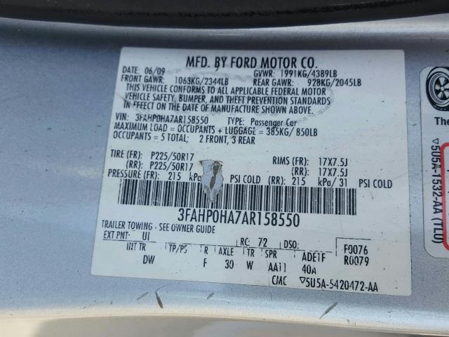 Photo 9 VIN: 3FAHP0HA7AR158550 - FORD FUSION SE 