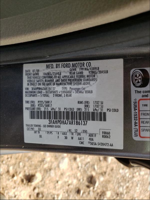 Photo 9 VIN: 3FAHP0HA7AR186137 - FORD FUSION SE 