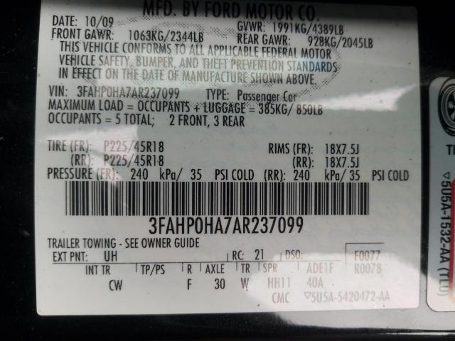 Photo 9 VIN: 3FAHP0HA7AR237099 - FORD FUSION SE 