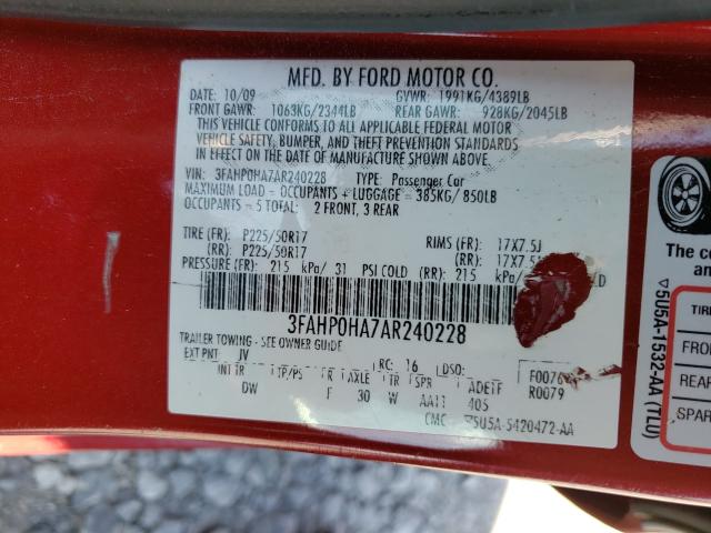 Photo 9 VIN: 3FAHP0HA7AR240228 - FORD FUSION SE 