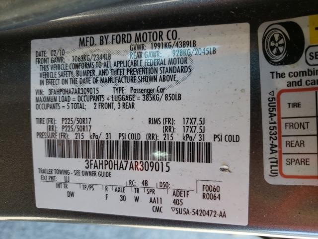 Photo 9 VIN: 3FAHP0HA7AR309015 - FORD FUSION SE 