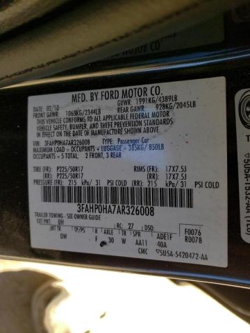 Photo 9 VIN: 3FAHP0HA7AR326008 - FORD FUSION SE 